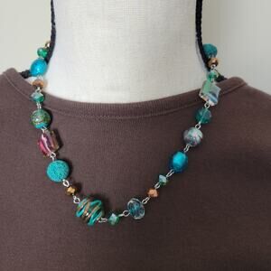 NWT Turquoise  Silver Faceted Bead 28" Necklace With Magnetic Clasp